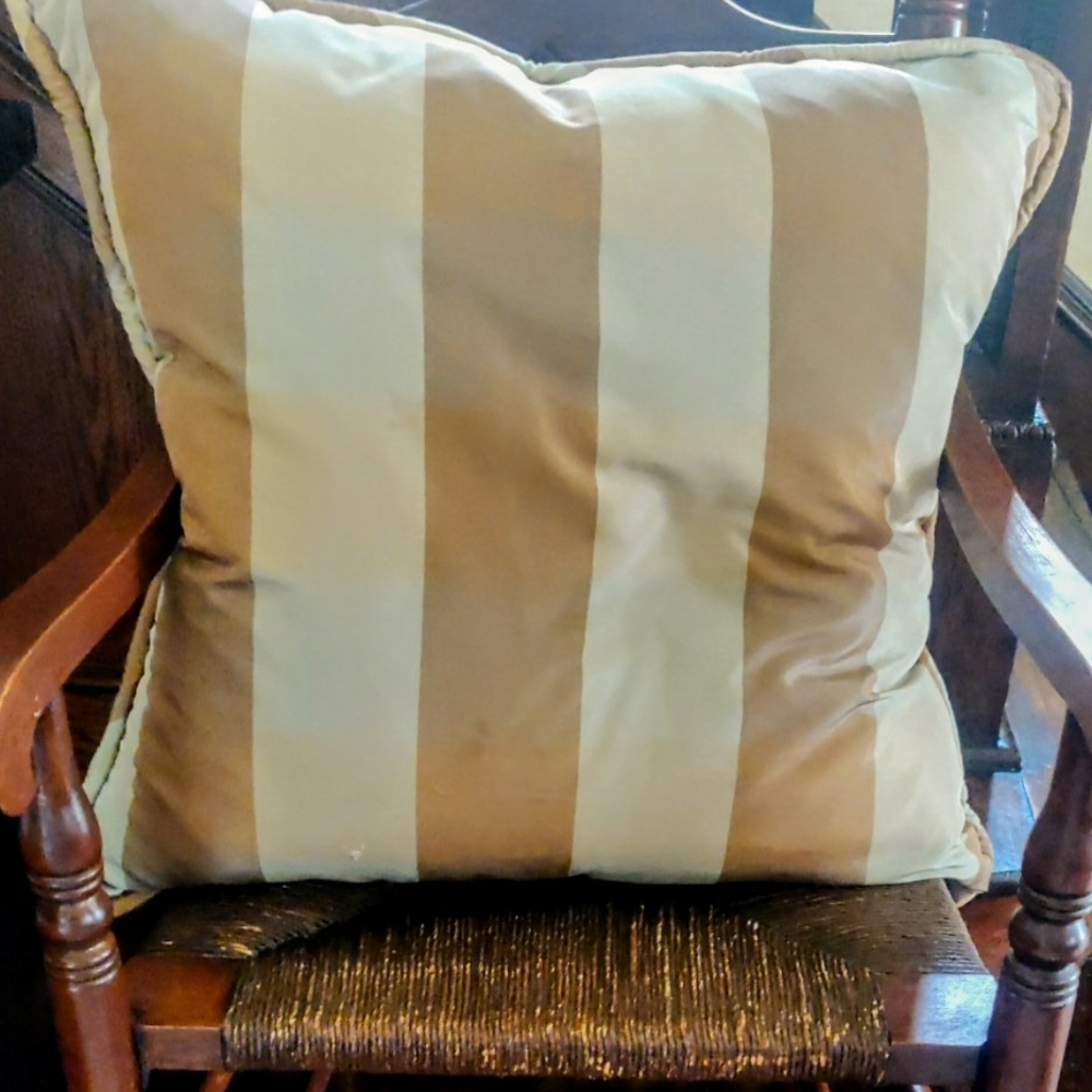 Tan and Cream Striped Accent Pillow with Textured Fabric